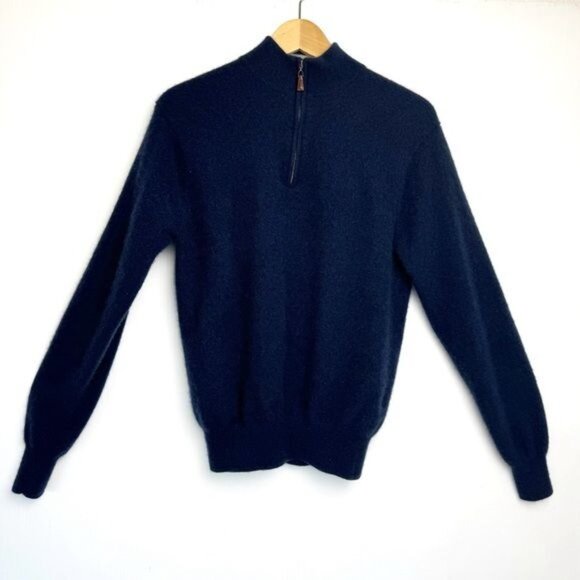 Peter Millar Artisan Crafted 100% Cashmere Flex Quarter-Zip blue Sweater Medium - Picture 12 of 12